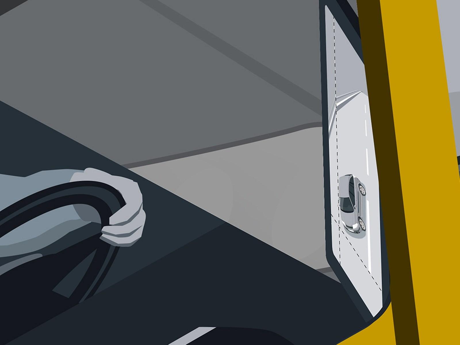 The digital mirror replacement system provides the driver with the best possible overview: by offering an increased direct field of vision and by adapting the digital mirror views to the driving situation.